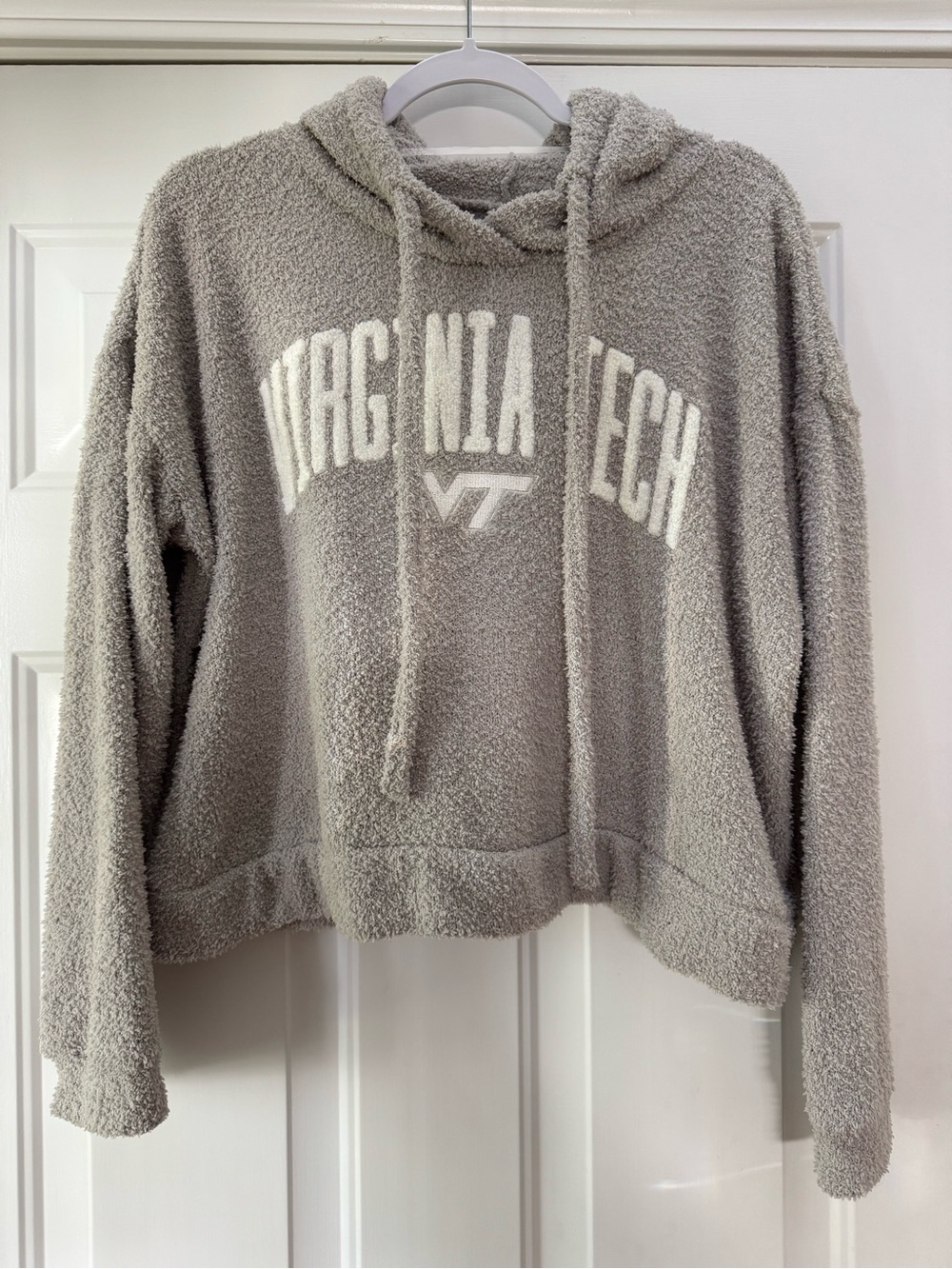 Virginia Tech Lightweight Sherpa Cropped Hoodie - Gray